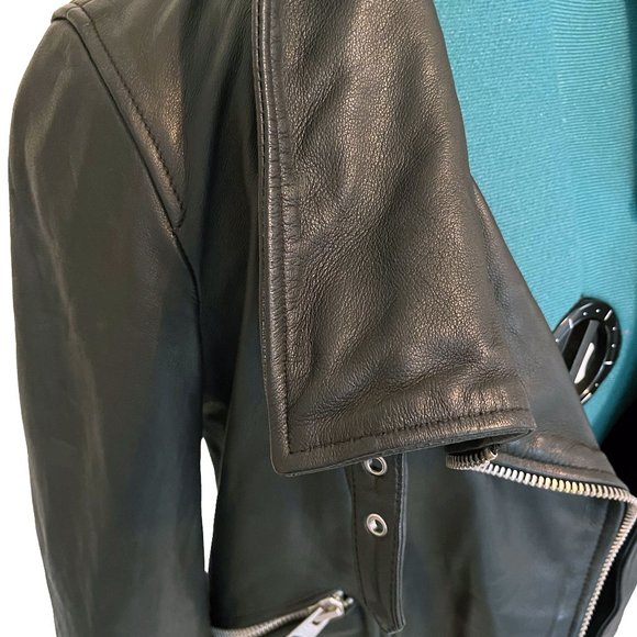 All Saints Lewin Leather Biker Jacket in Black, Size US 4 Small - Picture 6 of 16